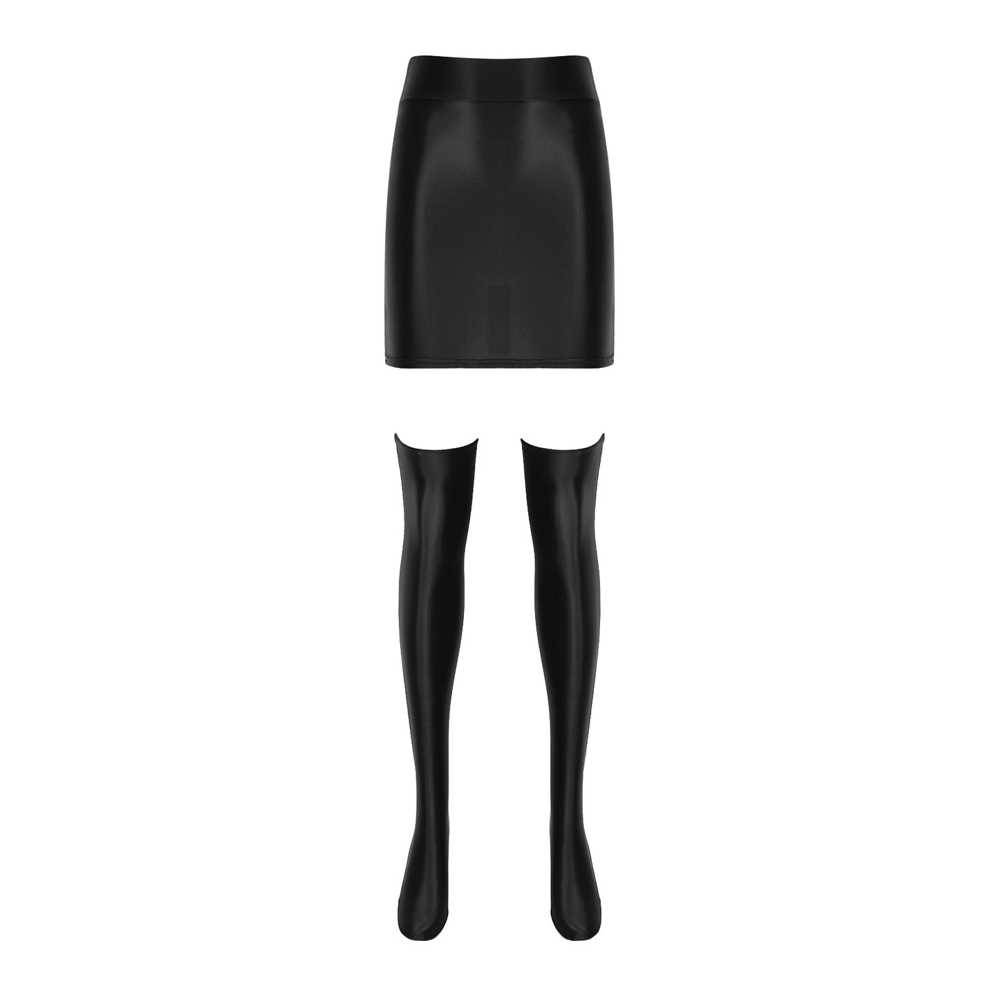 Womens Glossy Nightclub Outfit Shiny High Waist Mini Skirt with Stockings Set Rave Party Cheer Booty Workout Pole Dance Clubwear