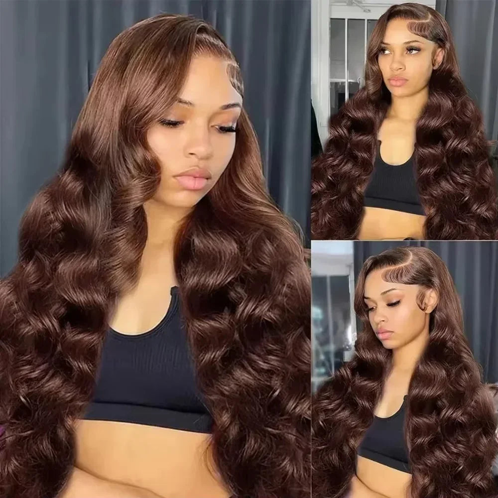 Chocolate Brown 13x4 Lace Front Wig Brazilian Pre Plucked 13x4 HD Lace Frontal Wigs Dark Brown Body Wave Human Hair Closure Wigs