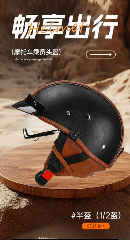 Retro Motorcycle Helmet DOT Approved Built in Sunglasses Casco Moto Helmet Detachable Insert Liner Vintage German Half Helmet