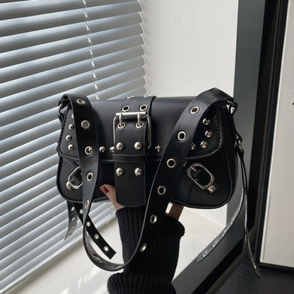 Shoulder Bag for Women Pink Underarm Bags PU Leather Crescent Bags with Rivet Small Y2k Purses Trendy Armpit Purse