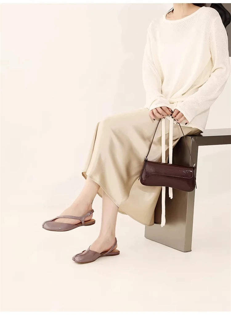 Luxury Tabi Flat Sandals Women Summer Patent Leather Split Toe Slingbacks Ballet Shoes Brand Designer Banquet Wedding Sandalias