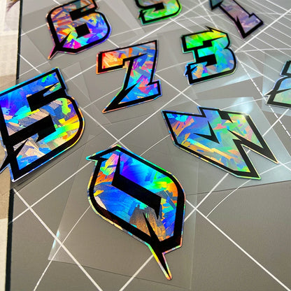 1PC Arabic Numbers Motorcycle Stickers Reflective Holographic Carbon Effect for Helmet Scooter Fuel Tank Front Fairing Decals