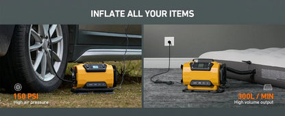 110V-230V AC/DC Dual Power Portable Inflation Pump Car Air Compressor for Home Auto Dual Inflatable Boat Bicycle Tire Inflator