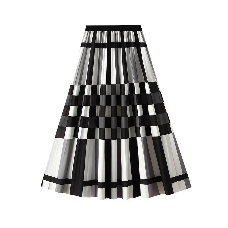 Organ pleated skirt for women, new high waist slimming mid length A-line skirt, pleated skirt, mesh skirt, mid length dress