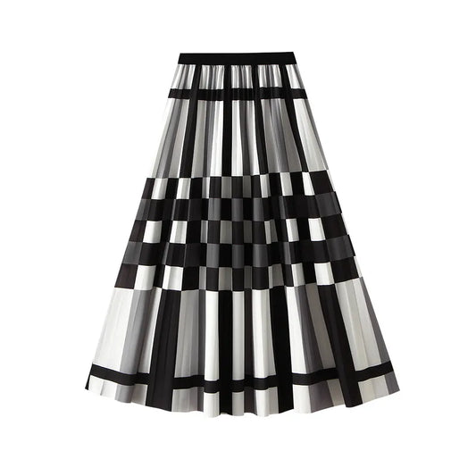 Organ pleated skirt for women, new high waist slimming mid length A-line skirt, pleated skirt, mesh skirt, mid length dress
