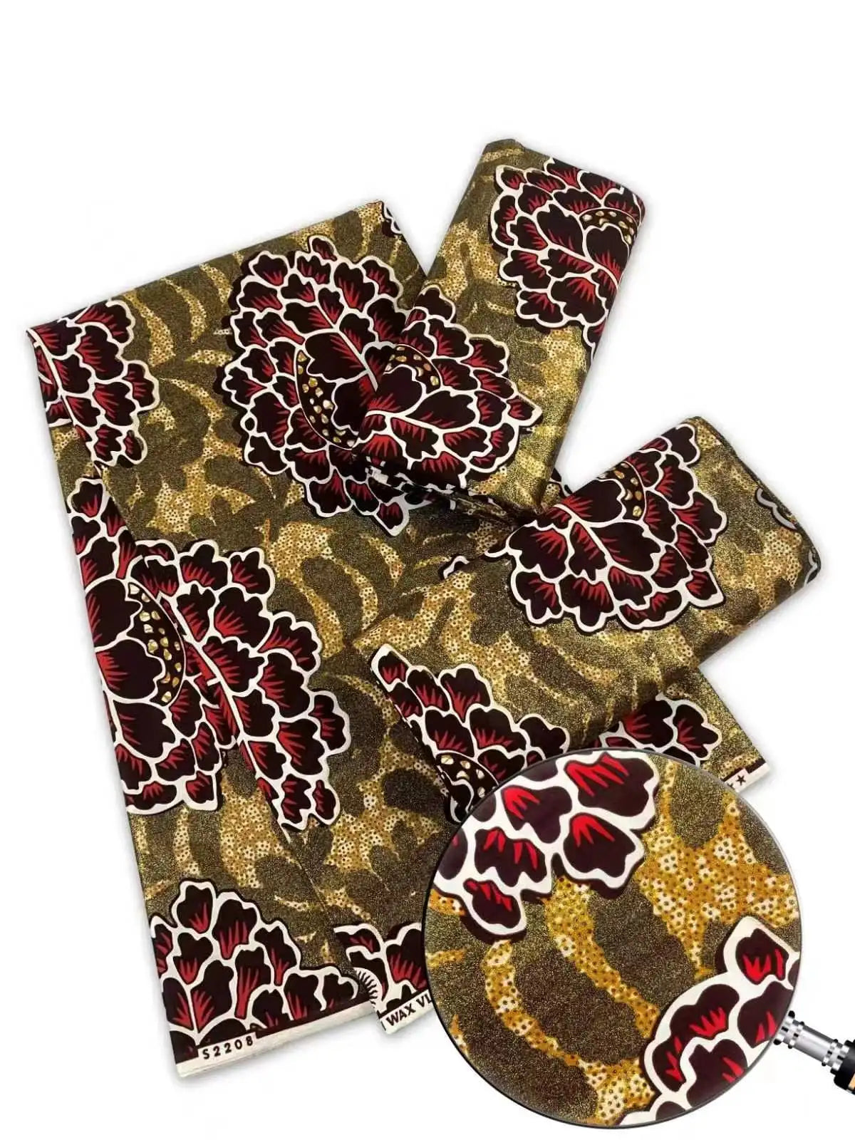 New African Wax Print Fabric Ankara Kitenge Pagne Loincloth Batik Wholesale Golden Glitter Grand 100Cotton Material For Sew 6yar