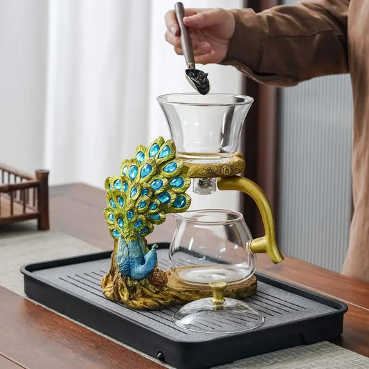 Teapot Set with Infuser Semi Automatic Tea Set Magic Teapot Peacock