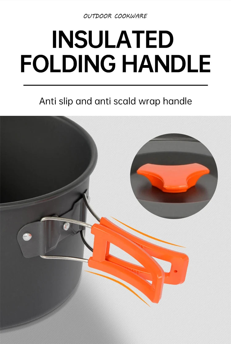 Camping Cooking Set, Outdoor Kitchenware Set, Aluminum Portable Tableware Kitchenware POTS Bowls Kettles Hiking Picnic Equipment