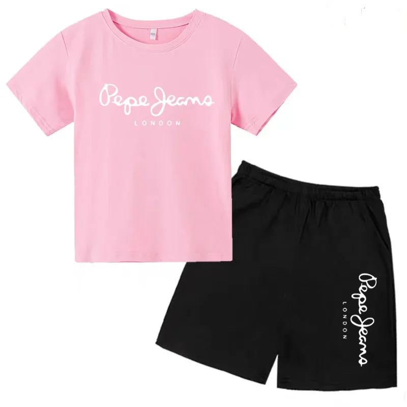 Kids Summer Fashion Casual Set - Boys Girls Toddler Clothes Charming Letter Print T-shirt with Short Sleeves And Shorts 3-12 Yea