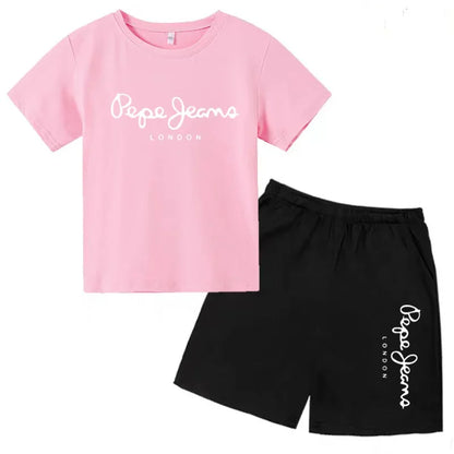 Kids Summer Fashion Casual Set - Boys Girls Toddler Clothes Charming Letter Print T-shirt with Short Sleeves And Shorts 3-12 Yea