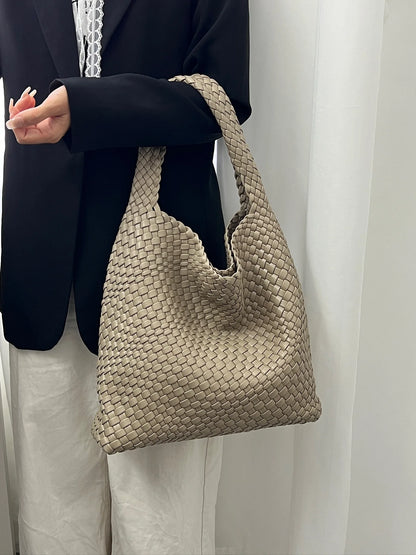 Women's Fashionable Woven PU Leather Tote Bag Shoulder Handbag Top-Handle Bag with Purse - Stylish Woven Bag Purses