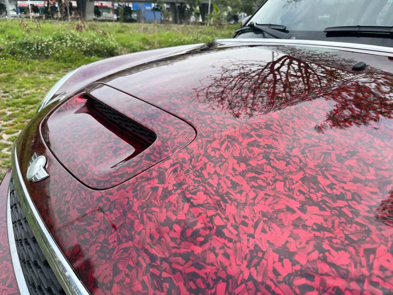 Premium PET High Gloss Red Forged Carbon Fiber Vinyl Wrap Film Roll Air Release Self Adhesive Decal Sticker Car Wrapping Foil