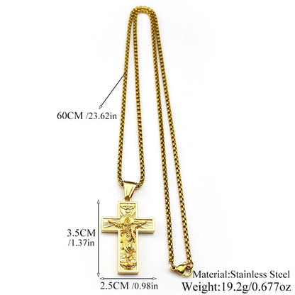 Stainless Steel Cross Jesus Pendant Necklace for Women Men Gold Color Chain Religious Crucifix Necklaces Amulet Jewelry Gift