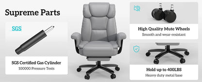 Criss Cross Chair with Wheels, 160°Big and Tall Reclining Office Desk Chair with High Back, Wide Seat, Arms, Footrest, Grey