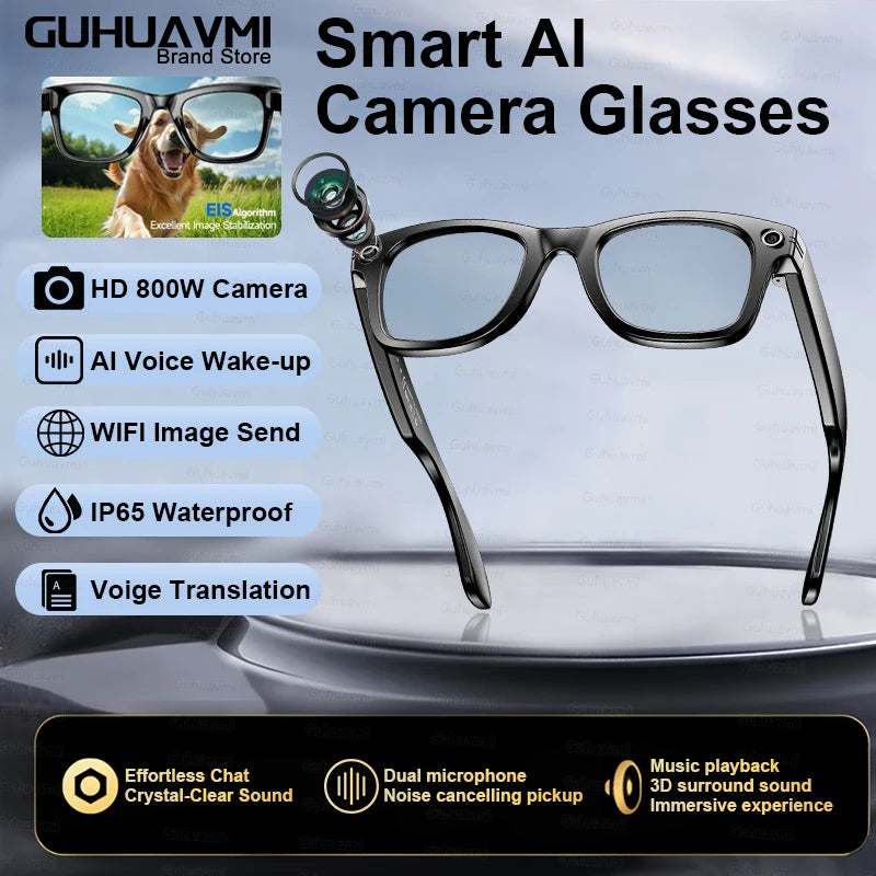 2025 Smart Glasses Women Wireless Bluetooth Call Sunglasses 800W Pixel Dual Camera Voice Assistant Intelligent Translation Glass