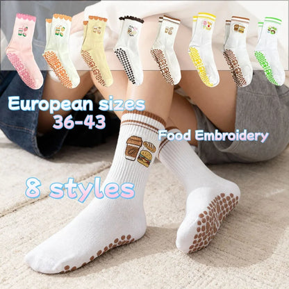 European sizes 36-43, 1 Pair of Heart-Shaped Lace Embroidered Yoga Socks, Mid-Calf Length, for Women