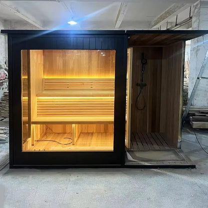Customization Factory Customization Backyard   Sauna Outdoor with Shower  Authentic  Dry Wet Steam Sauna Room Shower Room 2-4 Pe