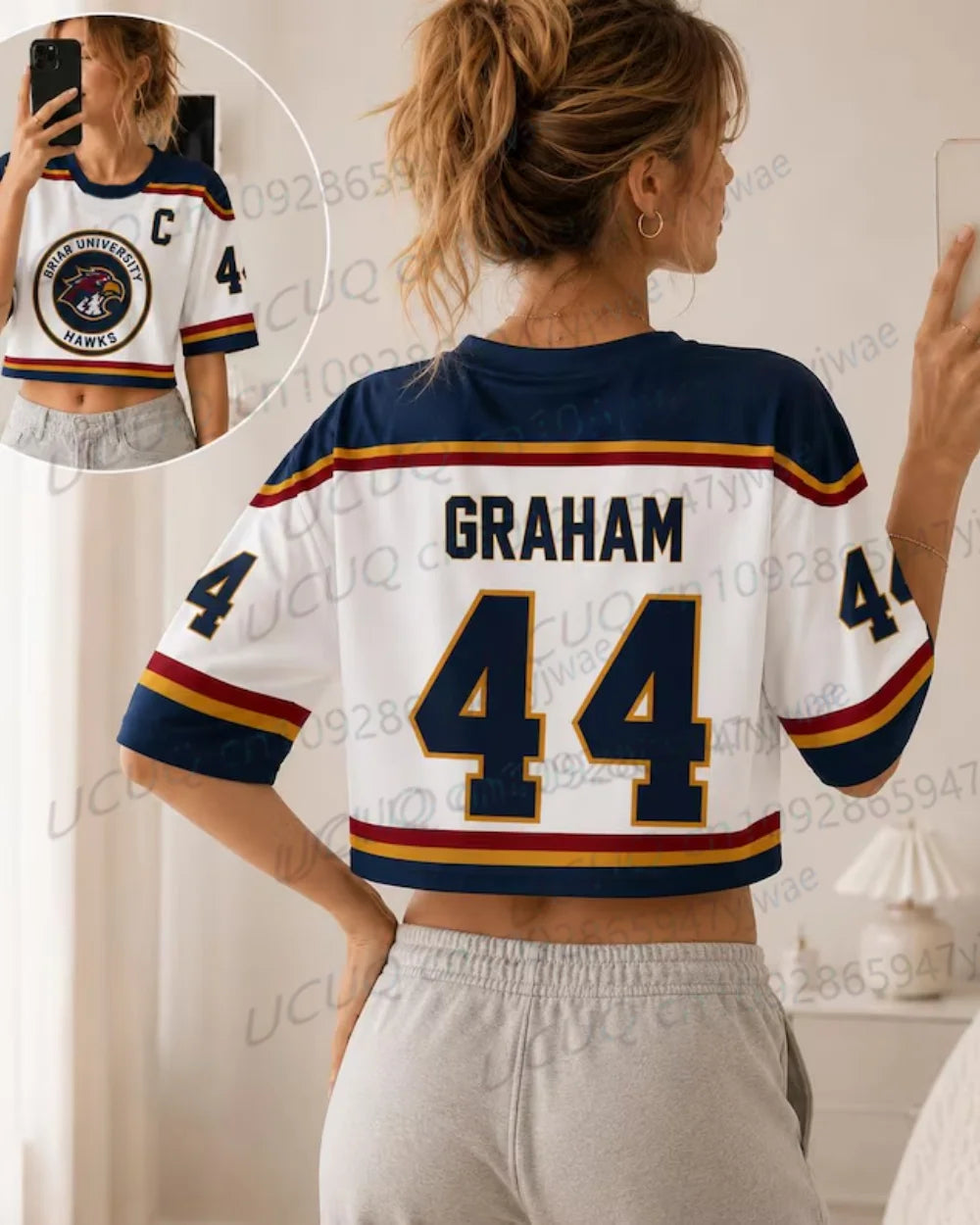 Summer Women's Off Campus Briar University Graham 44 DI LAURENTIS 66 Crop Top Football Jersey Short Sleeve Crop T-shirt Tops