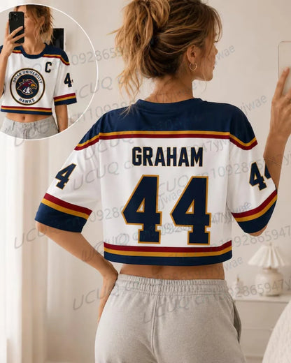 Summer Women's Off Campus Briar University Graham 44 DI LAURENTIS 66 Crop Top Football Jersey Short Sleeve Crop T-shirt Tops