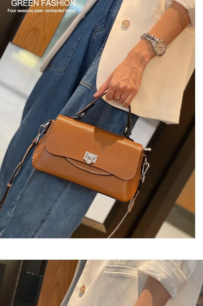 luxury handbags female crossbody bags Vintage Genuine leather one piece shoulder bag small square bag for women cowhide Blue bag
