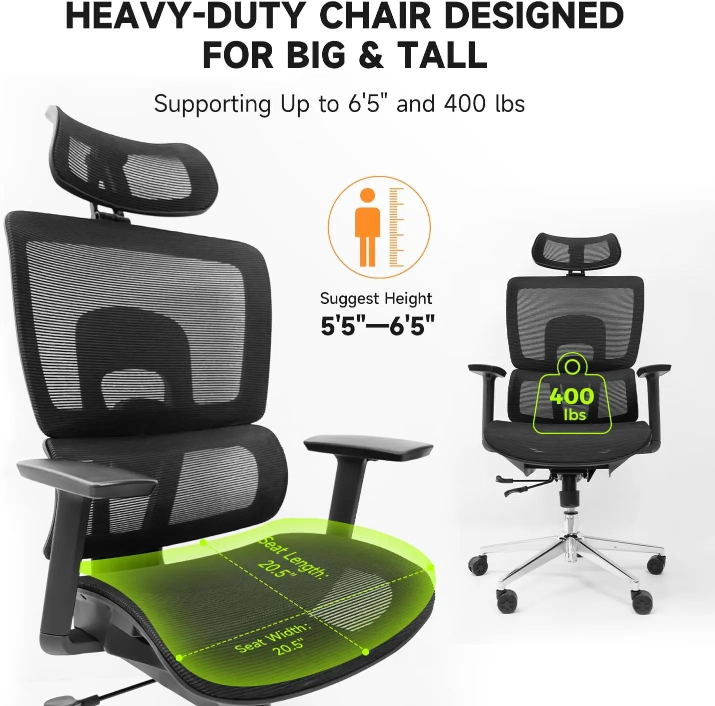 Office Ergonomic Chair for Big and 6'5" Tall Max,400Lbs Computer Desk Heavy-Duty Office Gaming Chair with High-Back Design EC20