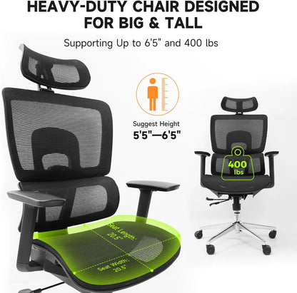 Office Ergonomic Chair for Big and 6'5" Tall Max,400Lbs Computer Desk Heavy-Duty Office Gaming Chair with High-Back Design EC20