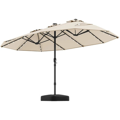 15FT Double-Sided Solar Patio Umbrella, Extra-Large Outdoor Twin Umbrella with 48 LED Lights, Vented Top, Customized