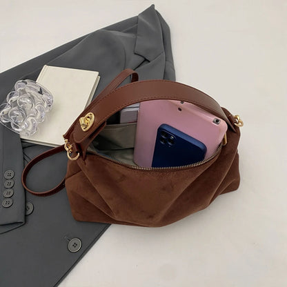 Fashion Autumn Winter Big Boston Tote Soft Matte Suede Cow Leather Women's Handbag Shoulder Crossbody Bag For Women Grey Brown