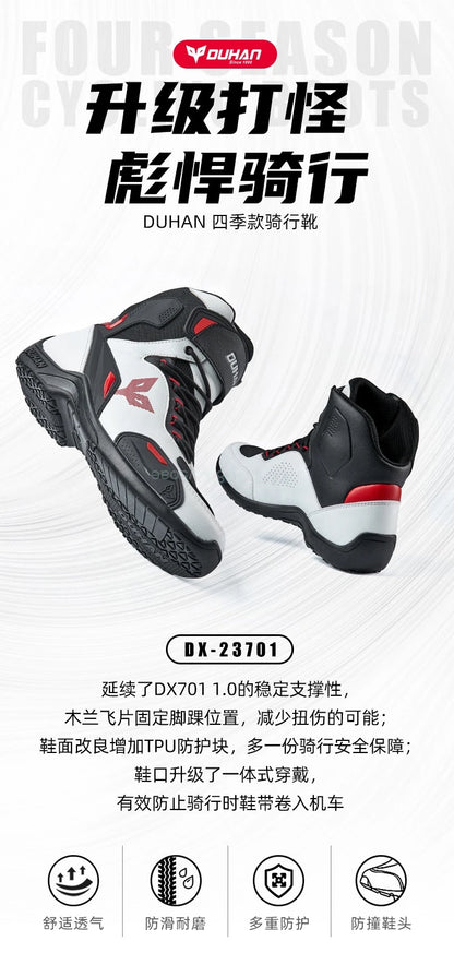 DUHAN  Motorcycle Boots Male Boots for Men Motocross Waterproof Anti Slip Fall Prevention Mid Top Leather Cycling Riding Shoes