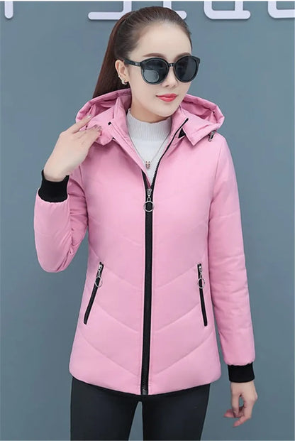 2025 New Women Add Velvet Cotton Jacket Female Winter Fleece Warm Hood Fashion Coat Ladies Down Padded Jackets M- 5XL Coat