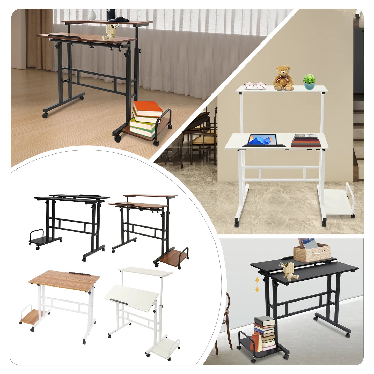 Multi Functional Foldable Computer Desk Adjustable Portable Laptop Desk Modern Computer Desk Computer with Wheels for Work Study