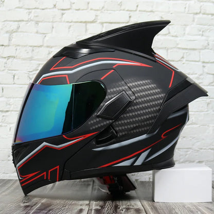 JIEKAI Motorcycle Flip Up Helmet Personality Horn Tail Motorbike Motocross Shark Moto Helmet Technology Design Full Face Casco