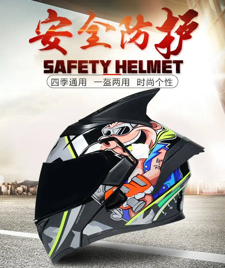 JIEKAI Motorcycle Flip Up Helmet Personality Horn Tail Motorbike Motocross Shark Moto Helmet Technology Design Full Face Casco