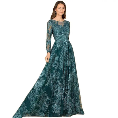 Vintage Dark Teal Mother Gowns for Wedding Women 2024 Lace Mother of the Groom Dress Long Sleeves Wedding Party Dresses Pink