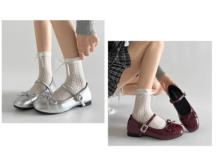 2026 New Spring Vintage Women Ballet Flats Shoes Comfort Round Toe Soft Sole Shoes Elegant Butterfly-knot Dress Grandma's Shoes