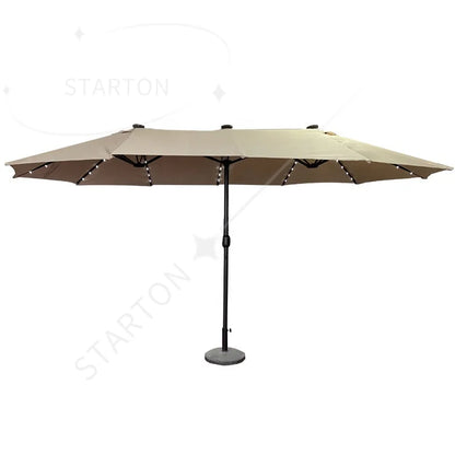 L  New Design Outdoor LED  Solar Powered Parasol 15ft Large Patio Garden Porch Double-sided Umbrella Table Twins Parasol