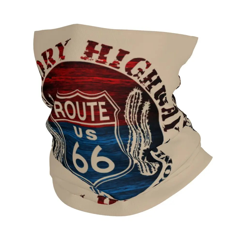 Custom Travel Motorcycle Ride Route 66 Bandana Winter Neck Warmer Windproof Wrap Face Scarf for Hiking Highways Gaiter Headband