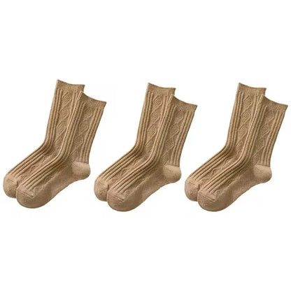 3Pairs Winter Cashmere Wool Socks Women's Winter Diamond Thicken Warm Black White Pack Set Thermal Japanese Fashion Solid Color