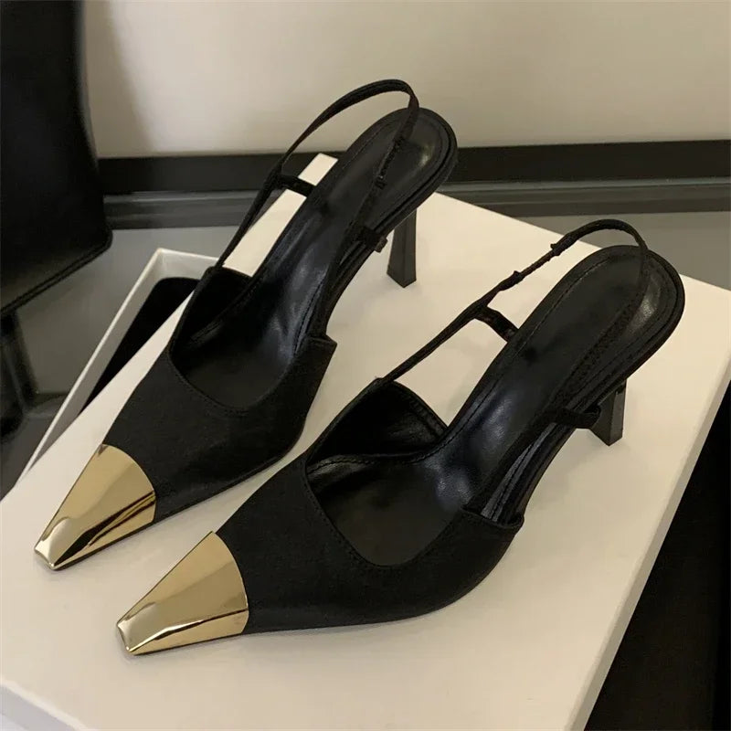 Street Style Pointed Toe Women Pumps Fashion Slingbacks Thin High Heels Elegant Stripper Prom Ladies Sandals Shoes