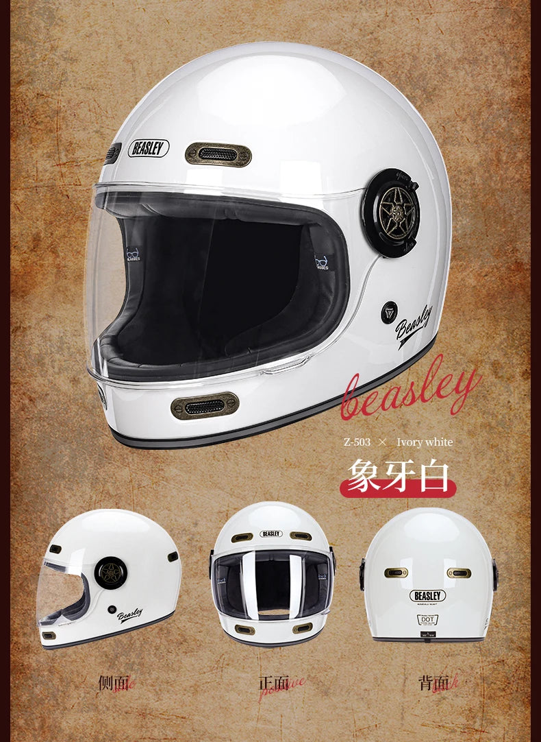BEASLEY Retro Helmet Men's Women's Cruise Motorcycle Fiberglass Full Helmet Carbon Fiber Motorcycle Helmet DOT Certification
