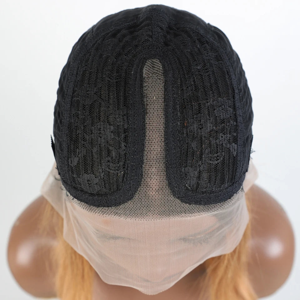 100% Human Hair Wigs Highlight Brown Long Pixie Straight Bob Middle Part lace Front For Women Brazilian Remy hair Glueless Wigs