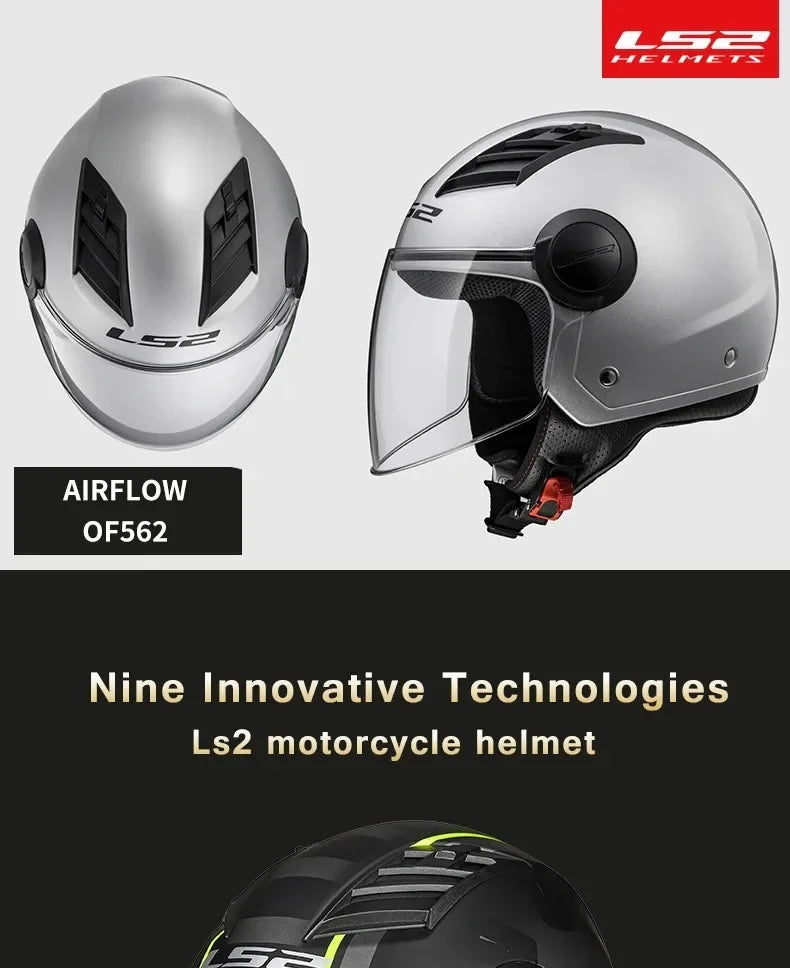 Original LS2 OF562 Casco Motorcycle 3/4 Open Face Ls2 Cascos Para Moto E-BIKE Helmet Electric Scooter Helmet of562 Capacete Moto