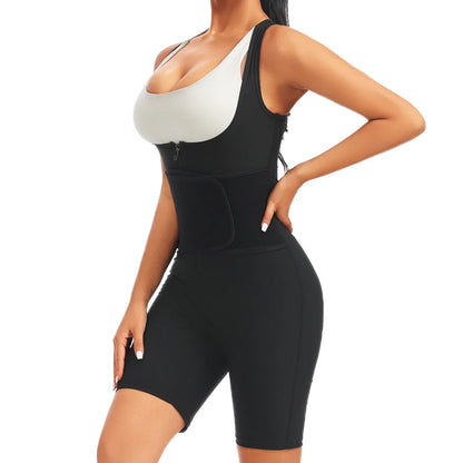 Women Hot Thermo Sweating Bodysuits Fat Burning One Piece Sauna Suits Weight Loss Jumpsuits Fitness Workout Thigh Trimmer Shorts