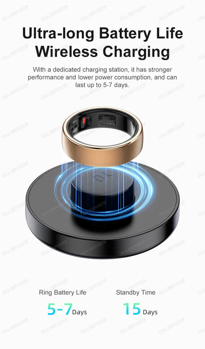 New R10 Smart Ring with Wireless Charging,Health Sleep Monitor,5ATM & ip68 Waterproof,Multi-sport Mode For Android IOS Men Women