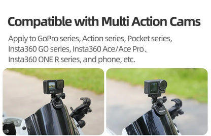Motorcycle Windshield Clip Mount for Go Pro 13 12 11 10 9 8 7 DJI OSMO 360 Action 4 5 Pro Insta 360 X5 X4 Go 3S ACE Pro 2 Camera