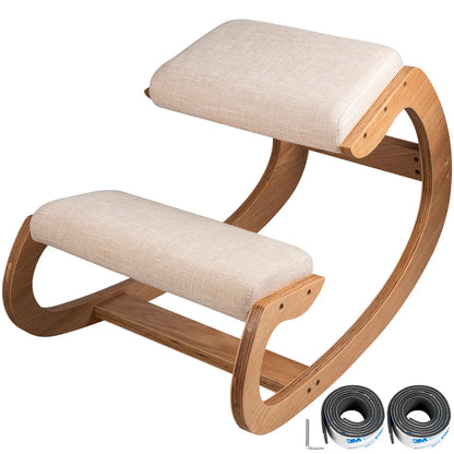 SucceBuy Ergonomic Rocking Wooden Kneeling Chair Correct Posture Computer Chair Original Home Office Furniture Thick Cushion