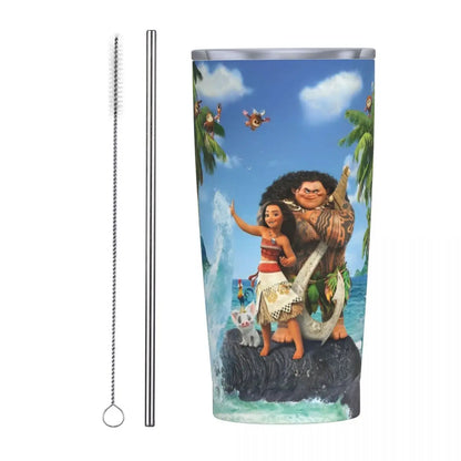 Moana and Pua Cartoon Movie Insulated Tumbler with Straws Stainless Steel Coffee Mugs Double Wall Car Bottle Cups 20oz
