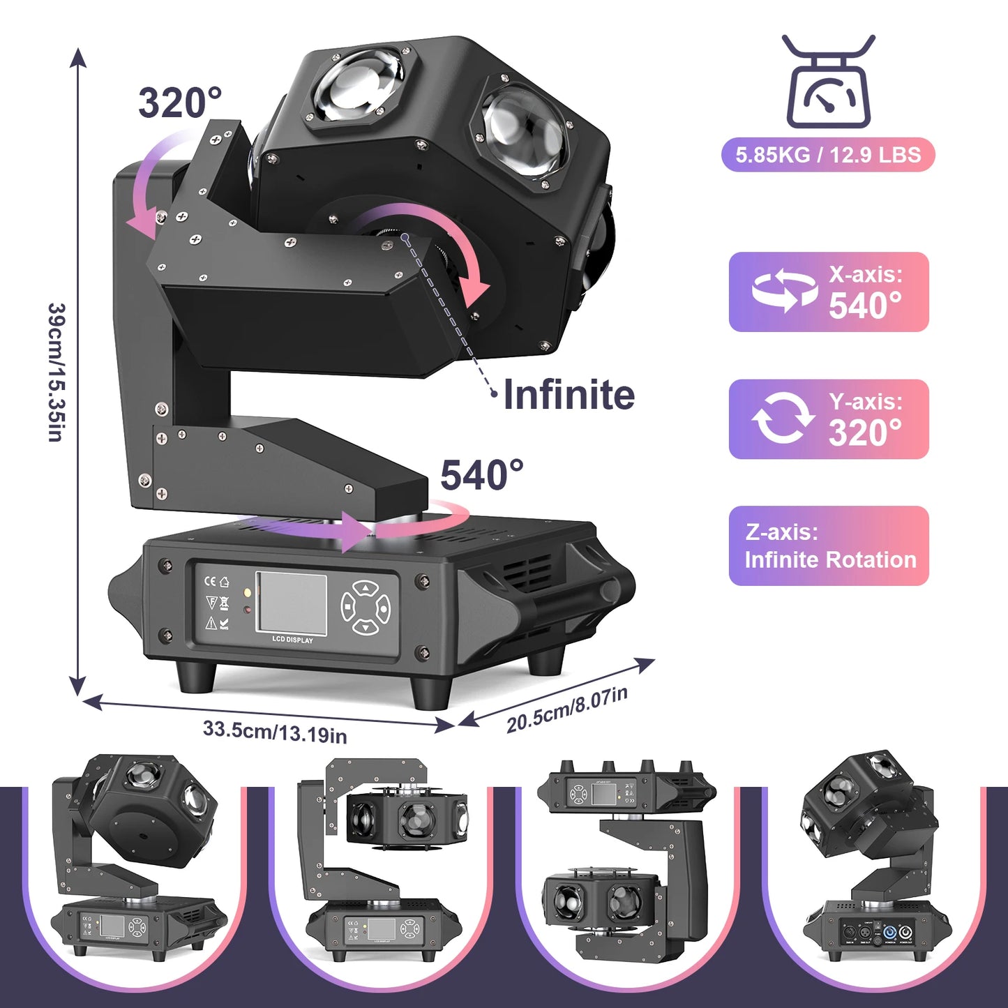 Yiflamefly 240W Beam Moving Head Lights 6LEDs RGBW 360° Rotating DJ Light DMX512 Stage Lights For Disco Wedding Party Live Show