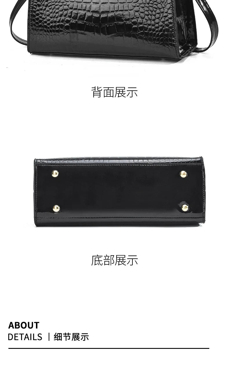 Luxury Bright Leather Ladies HandBags High-end Crocodile  Messenger Bags Boston Ladies Shopping Shoulder Tote Bags Crossbody Bag
