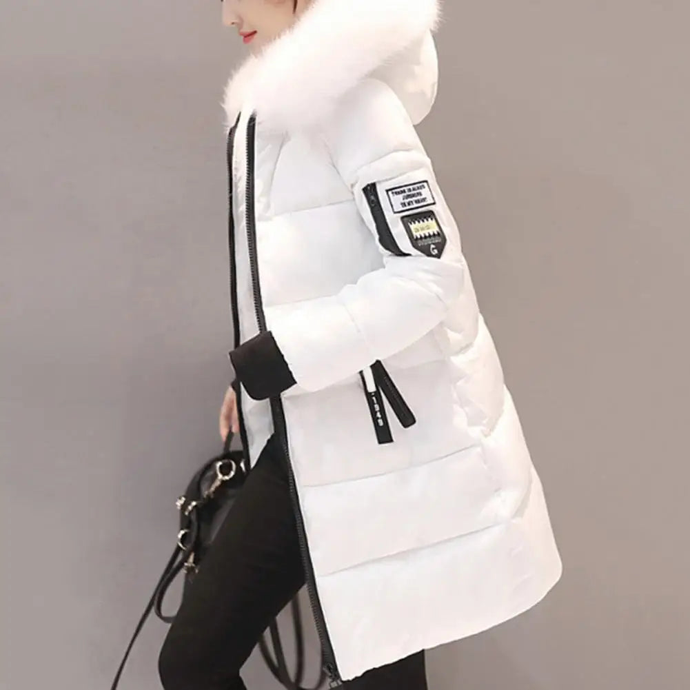 2025 Women Winter Cotton Coat Thickened Padded Stuffed Hooded Mid Length Warm Winter Coat Solid Color Slim Fit Lady Down Coat